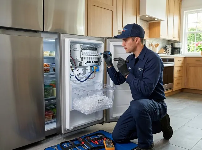Appliance Repair Hero technician repairing a refrigerator ice maker in Ararat, VA
